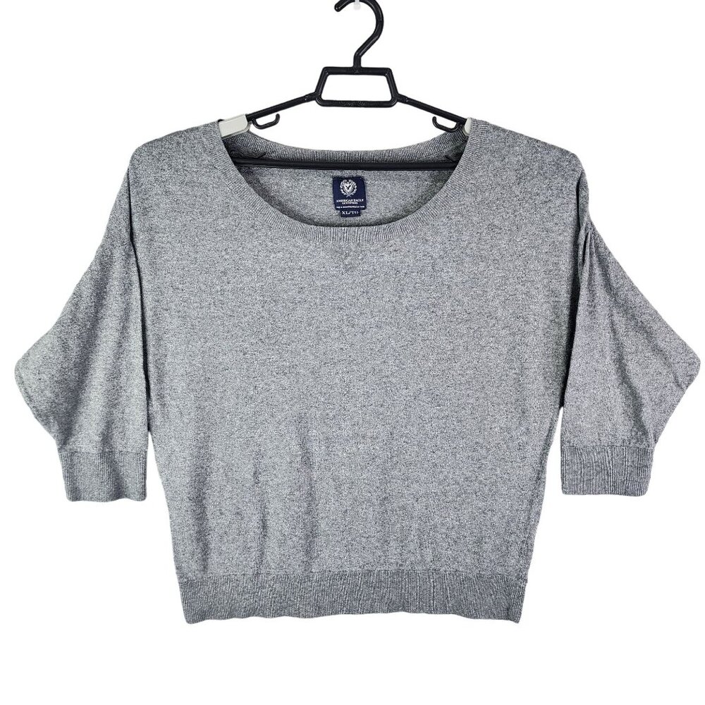 Womens Gray American Eagle Outfitters Sweater 3/4 Sleeve Round Neck Size XL